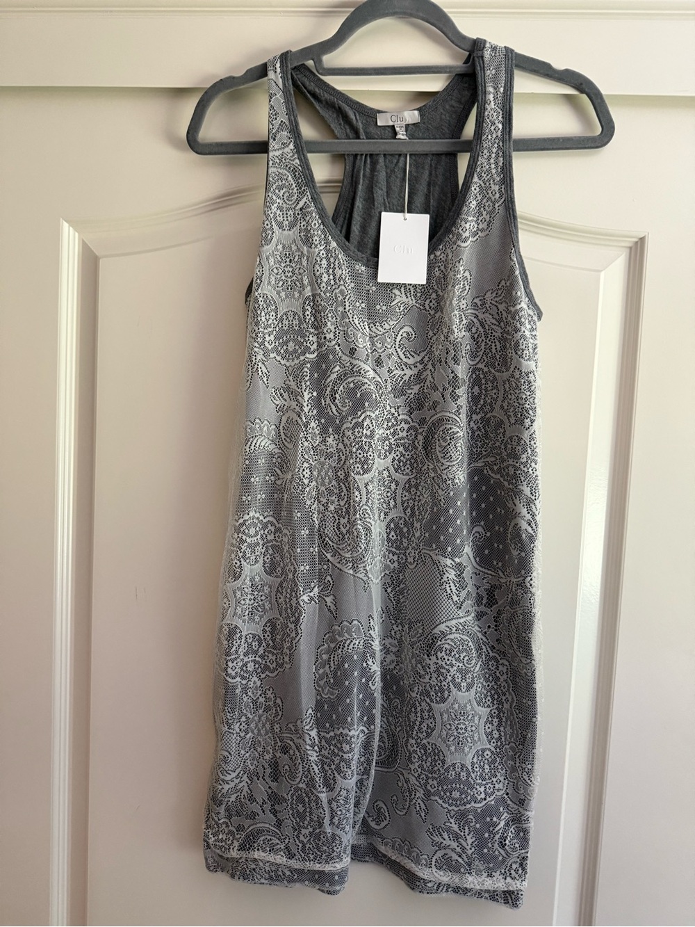 Clu Gray Tank Long XS Lace NWT
